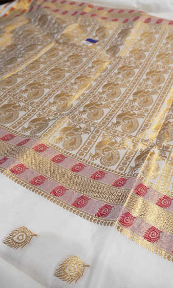KERALA  SAREE  - Golden Red color -Tissue Search code 5609