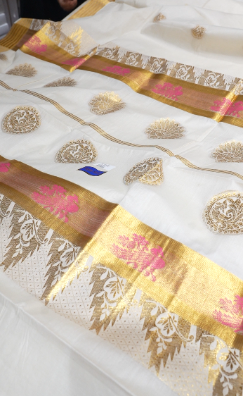 KERALA  SAREE  - Golden Pink color -Tissue Search code 5610