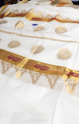 KERALA  SAREE  - Golden Maroon color -Tissue Search code 5611