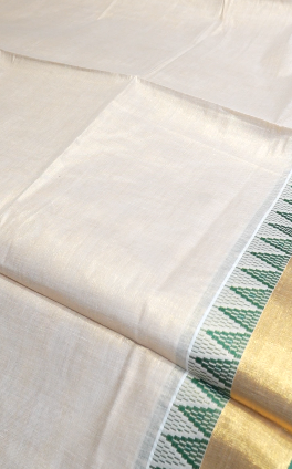 KERALA  SAREE  - Golden and Green color -Tissue Search code 5617