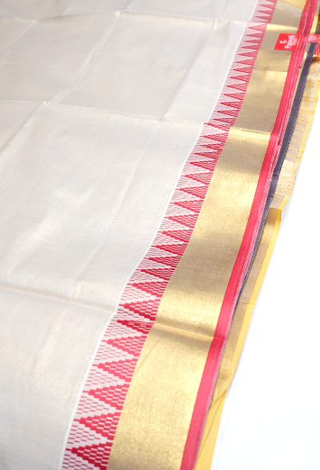 KERALA  SAREE  - Golden and Red color -Tissue Search code 5619