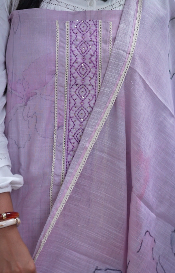 Unstitched Salwar Suit Set  -Lavender  shade Search code 3808