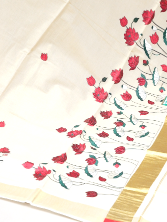 KERALA  SAREE  - Golden tissue Maroon color -Tissue Search code 5901