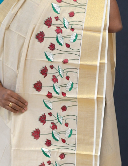 KERALA  SAREE  - Golden tissue Maroon  color -Tissue Search code 5905