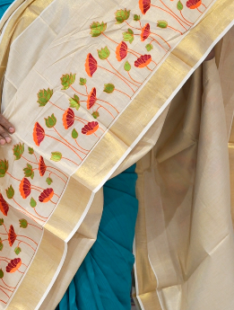 KERALA  SAREE  - Golden tissue Maroon light green color -Tissue Search code 5907