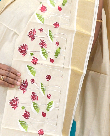 KERALA  SAREE  - Golden tissue Maroon to Light green color -Tissue Search code 5909