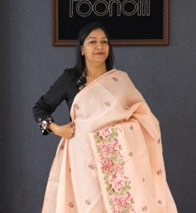 Net Cotta Saree-Peach shade Search code 3472
