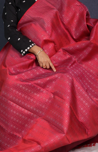 KANCHIPURAM BROCADE SAREE-Tomato   color Search code 1506