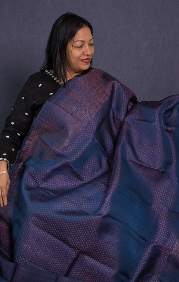 KANCHIPURAM BROCADE SAREE-Navy blue color Search code 1508