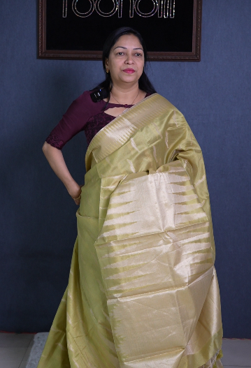 Tissue Saree- Olive green Color search code 1522