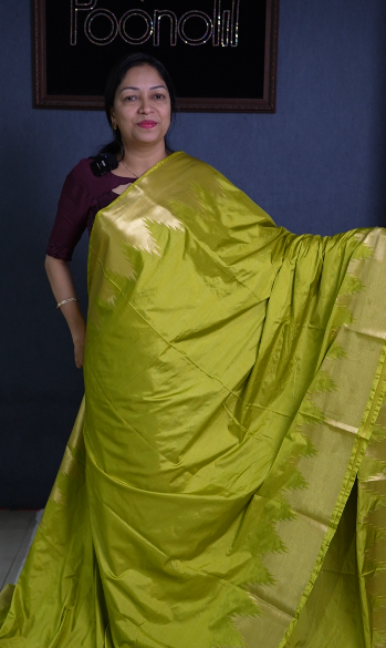 Semi Silk Saree -Lemon green  color Search code 1529