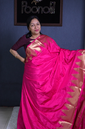 Semi Silk Saree -Hot pink color Search code 1530
