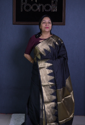 Semi Silk Saree -Jet Black color Search code 1531
