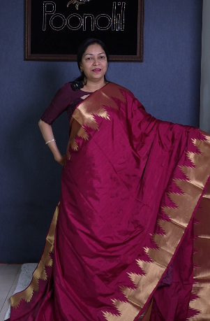 Semi Silk Saree -Maroon color Search code 1532