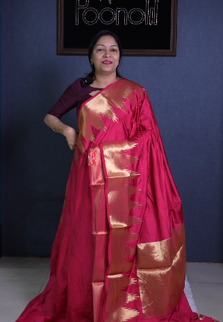 Semi Silk Saree -Red color Search code 1533
