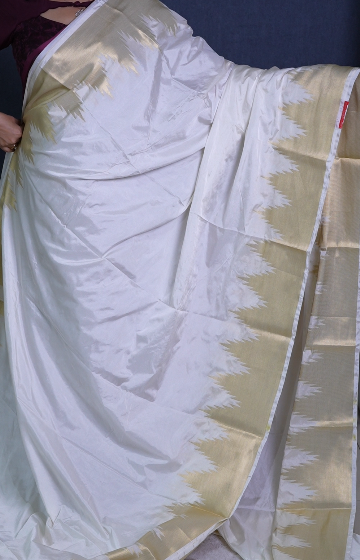 Semi Silk Saree -Off White color Search code 1534