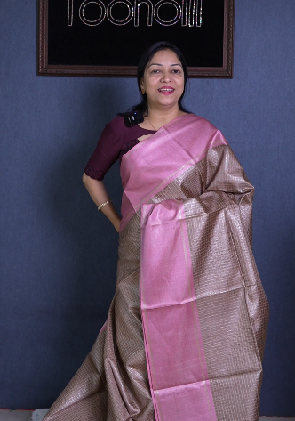 Tussar Saree -Pink and Biscuit shade Search code 1575