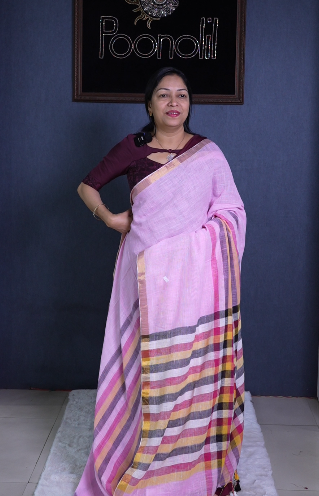 Semi Linen Saree  - Pink  shade  Search code 1591