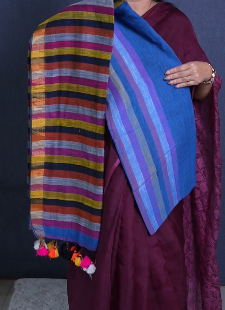 Semi Linen Saree  - Blue shade  Search code 1598