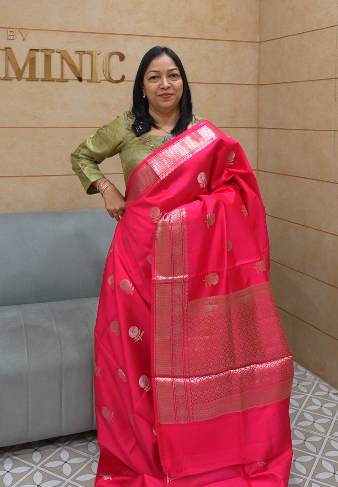 Banarasi sarees - Tomato red color Search code 8301