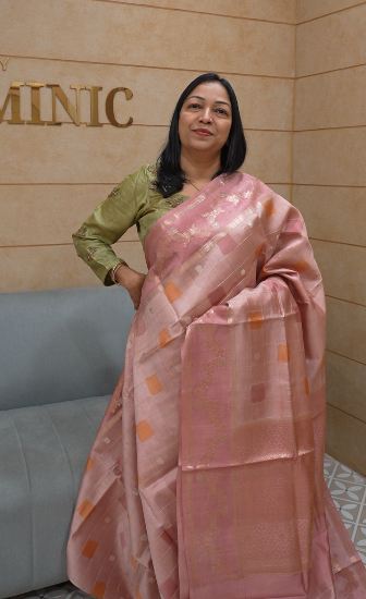 Banarasi sarees - Onion pink color Search code 8304