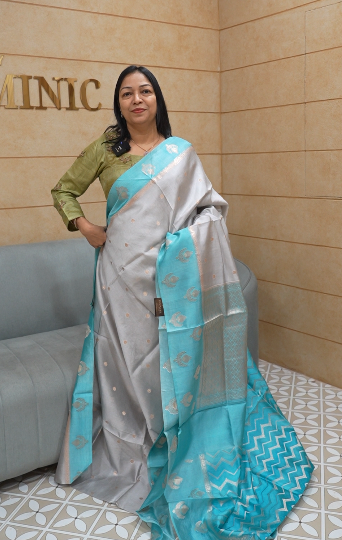 Banarasi sarees -Blue Gray color Search code 8316
