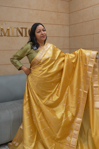 Banarasi sarees - Baby yellow color Search code 8322