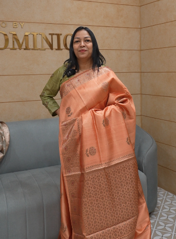 Banarasi sarees -Peach color Search code 8327