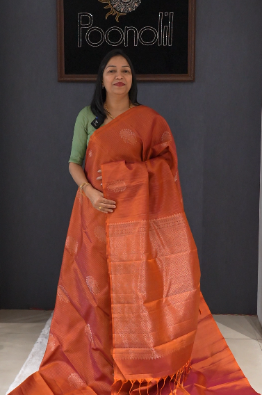 KANCHIPURAM SAREE -Brick shade Search code 5650