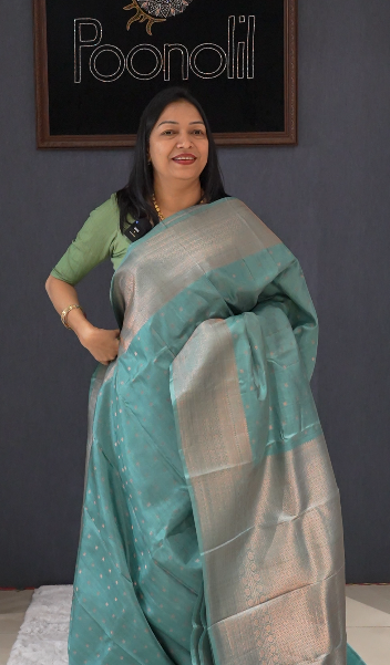 KANCHIPURAM SAREE -Dusty Green shade Search code 5656
