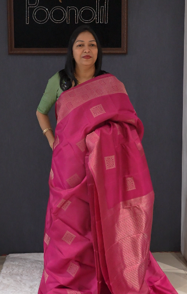 KANCHIPURAM SAREE -Reddish pink shade Search code 5657