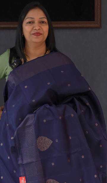 KANCHIPURAM SAREE -Navy blue shade Search code 5660