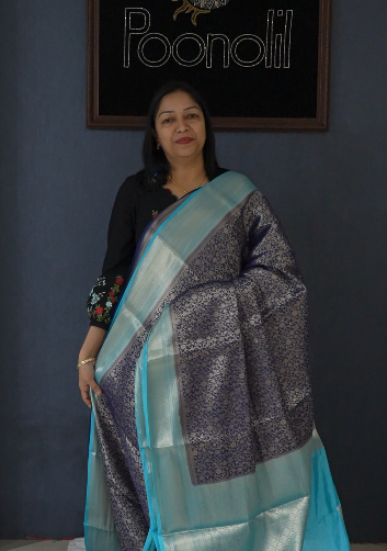 Tissue Saree- Navy blue To  Anadha blue Color search code 2650