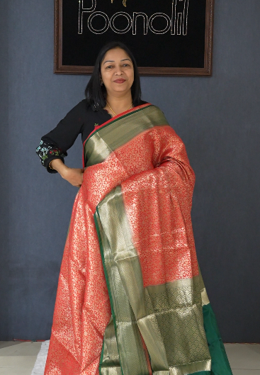 Tissue Saree-Chilly red to Bottle green   Color search code 2651