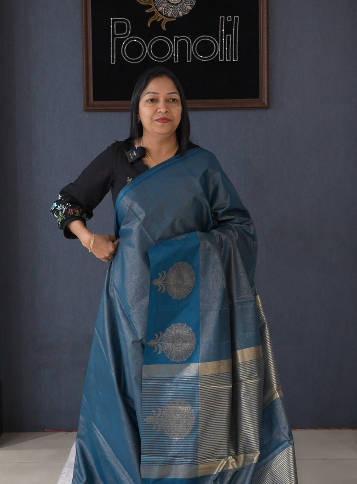 Semi Silk Saree -Turquoise blue color Search code 2652