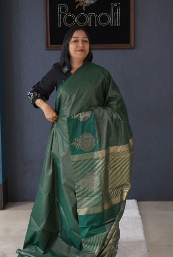 Semi Silk Saree -Green color Search code 2653