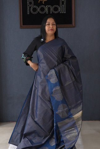 Semi Silk Saree -Navy blue color Search code 2655