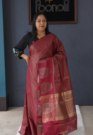 Semi Silk Saree -Maroon  color Search code 2657