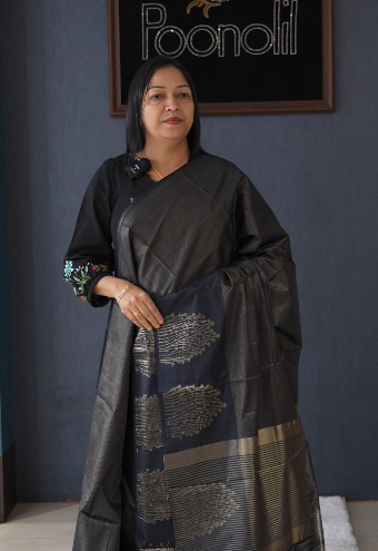 Semi Silk Saree -Black color Search code 2658