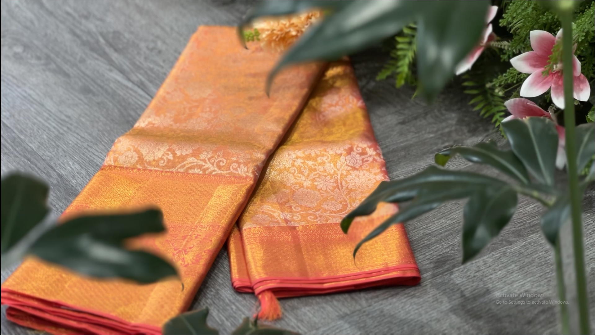 KANCHIPURAM SAREE -Orange shade Search code 6666