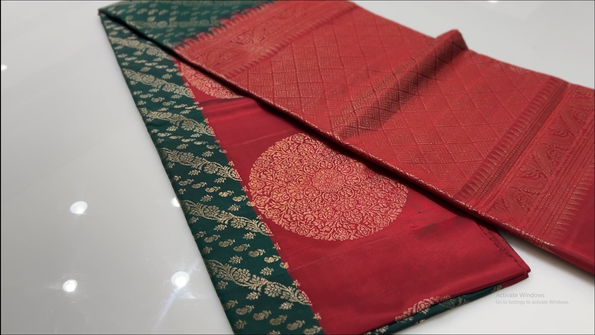 KANCHIPURAM SAREE - Green  and Maroon shade Search code 5555