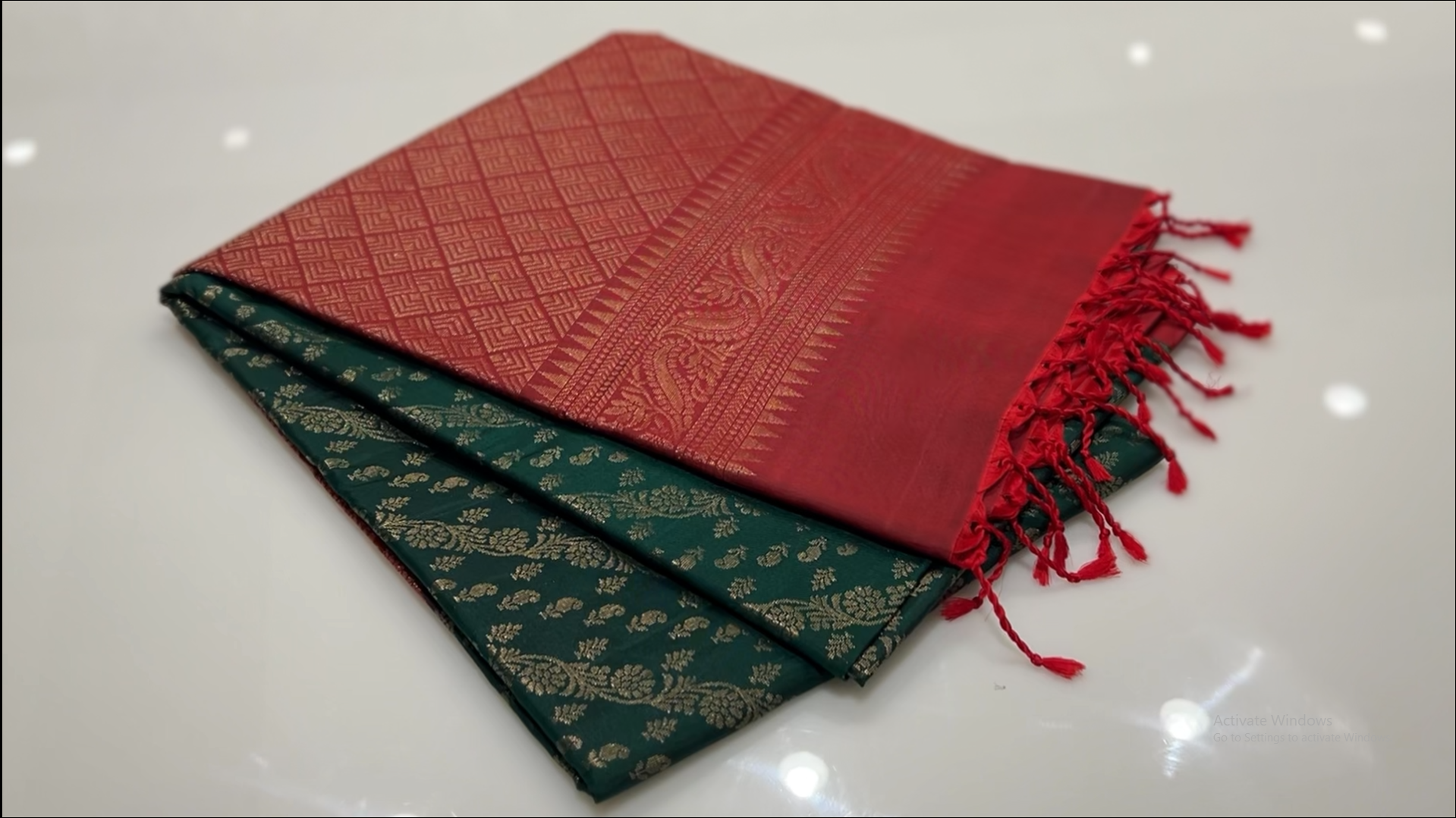 KANCHIPURAM SAREE - Green  and Maroon shade Search code 5555