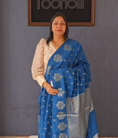 Semi Silk Saree - Blue color Search code 8901