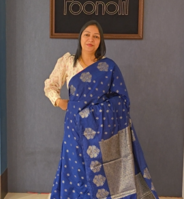 Semi Silk Saree -Navy blue color Search code 8905