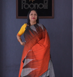 Cotton  Saree- Orange to Black    shade Search code 7413