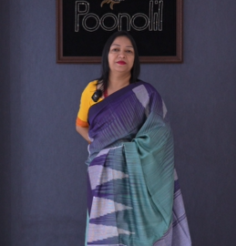 Cotton  Saree- Aqua blue to Blue   shade Search code 7414