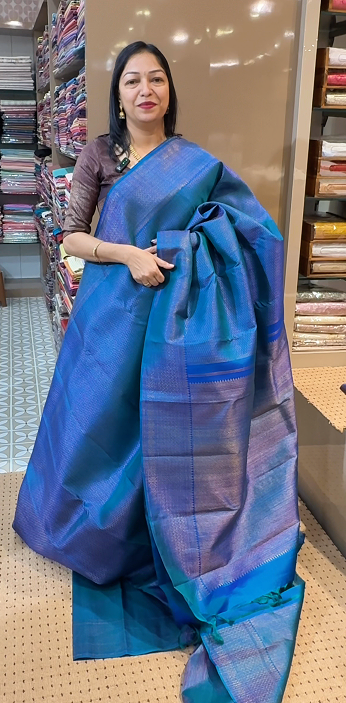 KANCHIPURAM BROCADE  - peacock  green color   Search code 4501