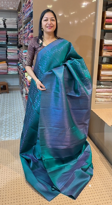 KANCHIPURAM BROCADE  -  blue green color   Search code 4502