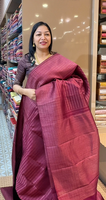 KANCHIPURAM BROCADE  -  wine to maroon color   Search code 4503