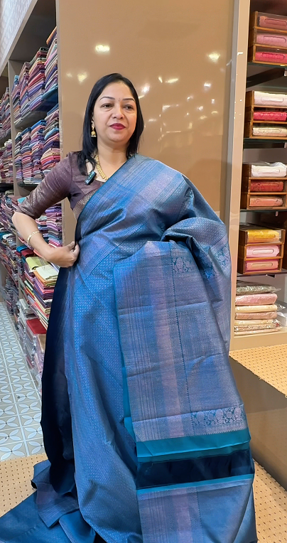 KANCHIPURAM BROCADE  - Turquoise blue color   Search code 4505